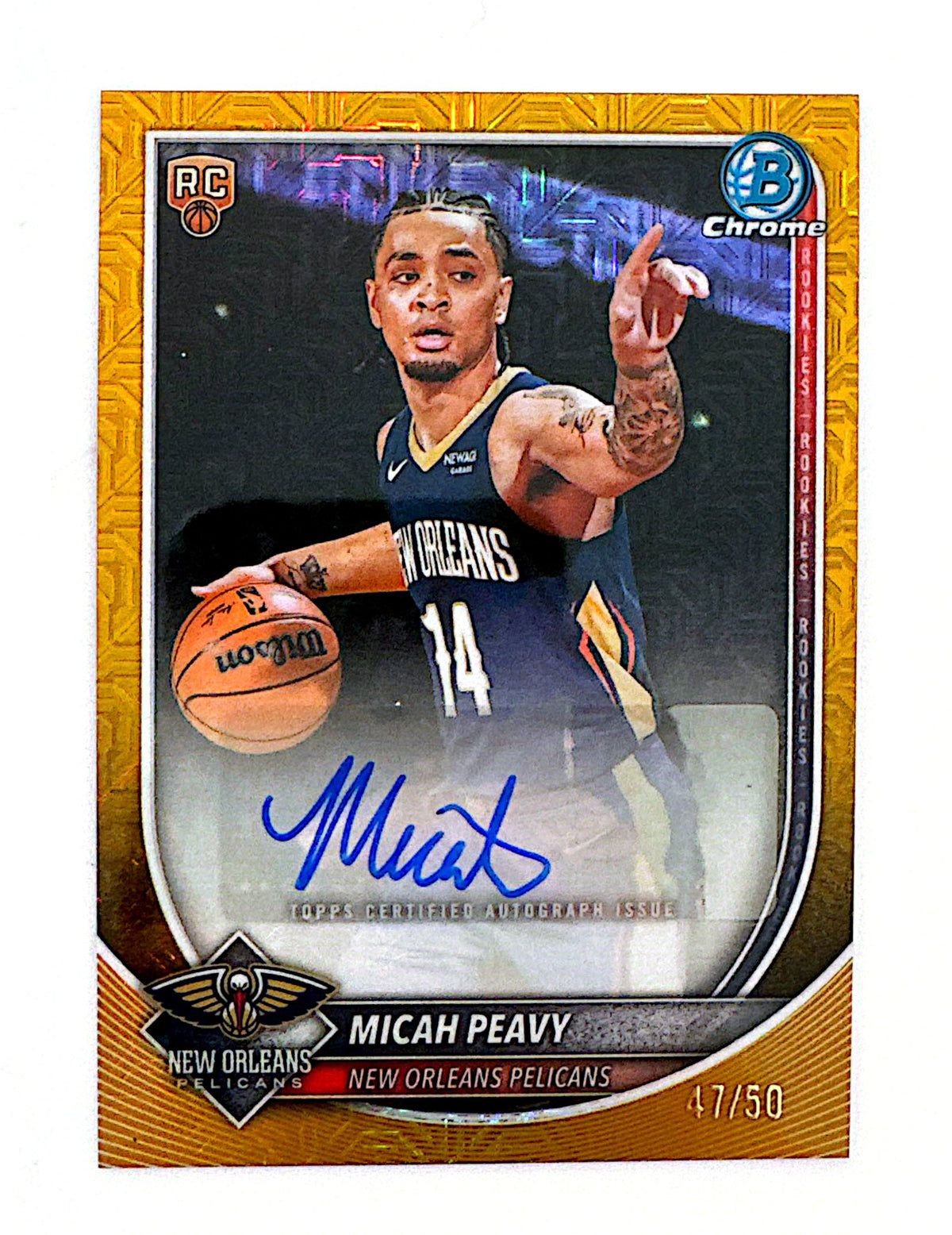 Micah Peavy Bowman Chrome RC Auto /50 – New Orleans Pelicans